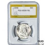 1948 Franklin Half Dollar PGA MS66 FBL
