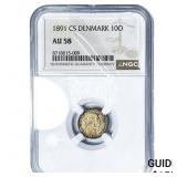 1891 Denmark Silver 10 Ore NGC AU58