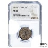 1866-SO Chile Silver 20 Centavos NGC AU55