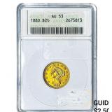1880 $2.50 Gold Quarter Eagle ANACS AU53