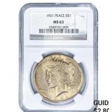 1921 Silver Peace Dollar NGC MS63