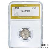 1870 Nickel Three Cent PGA MS65