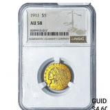 1911 $5 Gold Half Eagle NGC AU58