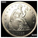 1843 Seated Liberty Dollar UNCIRCULATED +