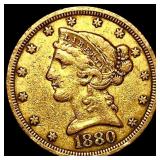 1880 $5 Liberty Head Half Eagle CLOSELY UNCIRCULAT
