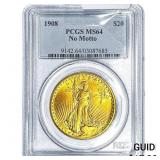 1908 $20 Gold Double Eagle PCGS MS64 No Motto