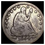 1854-O Silver Seated Liberty Quarter LIGHTLY CIRCU