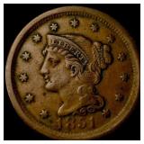 1851 Braided Hair Large Cent CLOSELY UNCIRCULATED