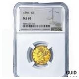 1894 $5 Gold Half Eagle NGC MS62