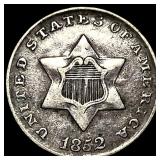 1852 TYPE 1 Silver Three-Cent Piece CLOSELY UNCIRC