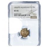 1856-PTS Bolivia Silver 1/2 Sol NGC XF45