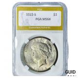 1922-S Silver Peace Dollar PGA MS64