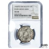 1900-PTS Bolivia SIlver 50 Centavos NGC AU58