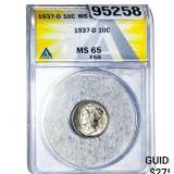 1937-D Mercury Silver Dime ANACS MS65 FSB