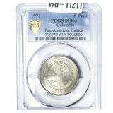 1971 Colombia 5 Pesos Pan-American Games PCGS MS63