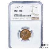1918-D Wheat Cent NGC MS64 RB