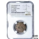 1914 Mexico Durango Copper 5 Centavos 
