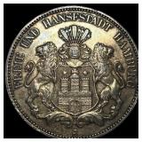 1908-J Silver 5 Mark Germany Hamburg CLOSELY  UNC