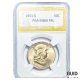 1951-S Franklin Half Dollar PGA MS66FBL