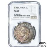 1948 South Africa Silver 5 Shillings .7273 oz ASW