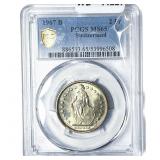 1967 B Switzerland Silver 2 Francs PCGS MS65