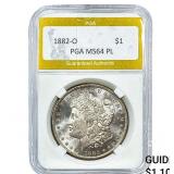1882-O Morgan Silver Dollar PGA MS64PL