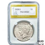 1928-S Silver Peace Dollar PGA MS64