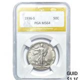 1936-S Walking Liberty Half Dollar PGA MS64