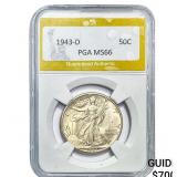 1943-D Walking Liberty Half Dollar PGA MS66