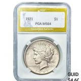 1921 Silver Peace Dollar PGA MS64