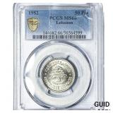 1952 Lebanon Silver 50 Piastres PCGS MS66