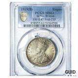 1919(B) British India Silver Rupee PCGS MS63