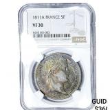 1811A France Silver 5 Francs NGC VF30