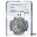 1850-A France Silver 5 Francs NGC VF35
