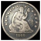 1840-O Silver Seated Liberty Quarter LIGHTLY  CIR