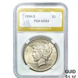 1934-D Silver Peace Dollar PGA MS63