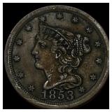 1853 Braided Hair Half Cent CLOSELY  UNCIRCULATED