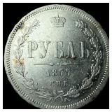 1877 Russia Silver Rouble CHOICE AU