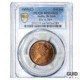 1889 British India Copper 1/4 Anna PCGS MS64 RD