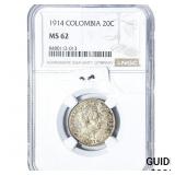 1914 Colombia Silver 20 Centavos NGC MS62