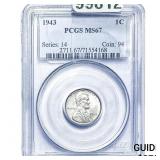 1943 Wheat Cent PCGS MS67