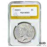 1924-S Silver Peace Dollar PGA MS63