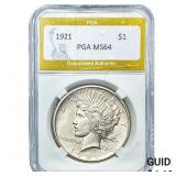 1921 Silver Peace Dollar PGA MS64