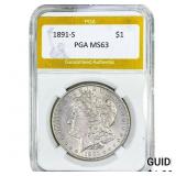 1891-S Morgan Silver Dollar PGA MS63