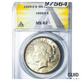1925-S Silver Peace Dollar ANACS MS62