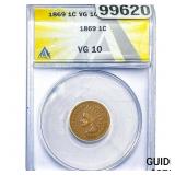 1869 Indian Head Cent ANACS VG10
