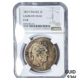 1831T France Silver 5 Francs Laurate Head NGC F15