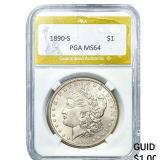 1890-S Morgan Silver Dollar PGA MS64
