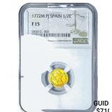 1722M PJ Spain Gold 1/2 Escudo NGC F15