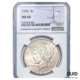 1935 Silver Peace Dollar NGC MS64